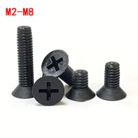 20/30/50/100Pcs Black Nylon Countersunk Head Screws M2.5 M3 M4 Plastic Phillips Flat Machine Screw Length 5-40mm