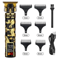 Electric Hair Clipper Professional Men's Hair Clipper LCD Display T-Blade Trimmer Zero Gap Cordless Rechargeable Men's Trimmer G
