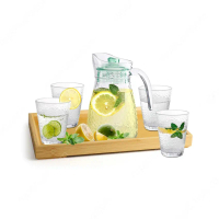 Delicia Set 6 Pcs Teko & Gelas Dengan Nampan Frosty Kaca Kayu
