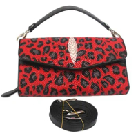 Authentic Real True Stingray Skin Women Envelop Purse Genuine Exotic Leather Lady Small Panther Cross Shoulder Bag Female Clutch