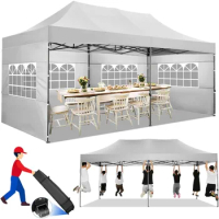 Outdoors Tents,10x20 Heavy Duty Pop Up Canopy with 6 Sidewalls, Waterproof Outdoor Party Wedding Tent Canopy, OutdoorGarden Tent