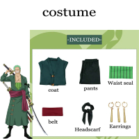 อะนิเมะ Roronoa Zoro เครื่องแต่งกายคอสเพลย์เสื้อกางเกงทั้งหมดประดับวิกผมชุดสองปีต่อมาฮาโลวีนเทศกาลพร