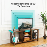 TV Stand for TV up to 65 inches, 55"" Industrial Wood and Metal TV Console Table with Open Storage Shelves, Modern TV Cabinet