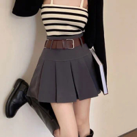 Korean Style Fashion High-waist Pleated Skirt Women Summer Solid Color Students Kawaii Mini Skirt Cute Slim A-line Short Skort
