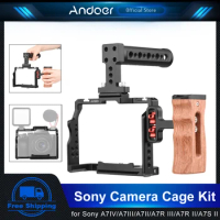 Andoer Camera Video Cage Top Handle Kit Aluminum Alloy with Cold Shoe for Sony A7IV/ A7III/ A7II/ A7R III/ A7R II/ A7S II Camera