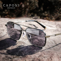 CAPONI Pure Titanium Men Sunglasses Car Driving Cool Sun Shades Polarized Photochromic UV400 Square Sun Glasses For Men BS21028