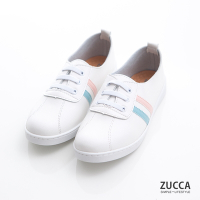 ZUCCA-文青橫紋皮革休閒鞋-粉-z7208pk