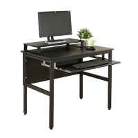 DFhouse 頂楓90公分電腦辦公桌+一鍵盤+桌上架-黑橡木色 90*60*76