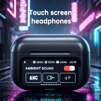 Deep Noise Canceling Wireless Bluetooth Earbuds with Smart Color Screen, Touch screen lyrics display