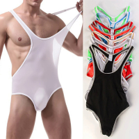Sexy Men Bodysuits Jockstrap Ultra-thin Ice Silk Transparent Jumpsuit Wrestling Singlet Underwear Lingerie Undershirt