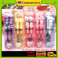 Kuromi Kids Stainless Steel Spoon Fork Set With Box Sanrio Cinnamoroll Melody Cartoon Travel Cultery