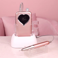 Light Rose Gold Portable Cordless Nail Drill Machine 35000RPM Rechargeable Wireless Manicure Electric Nail File Drill Brushless