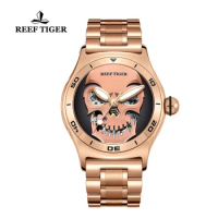 Reef Tiger/RT Men Skull Steampunk Mechanical Watches Men's Waterproof Automatic Watches Men's Motorcycle Sports Watches