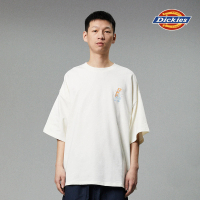 【Dickies】男女款米白色純棉胸前趣味圖案印花寬鬆休閒短袖T恤｜DK011544C48