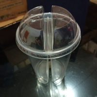 Gelas+Tutup plastik 32oz/Gelas kembar TWIN CUP 2 Rasa Minuman