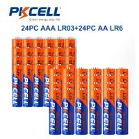 PKCELL 24PC AAA LR03 AM4 E92 Super Alkaline Battery and 24PC LR6 AM3 E91 MN1500 AA 1.5V Alkaline Battery for Toothbrush Walkman