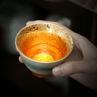 陶瓷鎏金茶杯品茗杯功夫茶具黃金盞單杯子日式盞杯茶盞茶碗主人杯