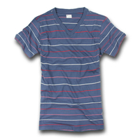 美國百分百【全新真品】GAP T恤 T-SHIRT 短袖 上衣 V領 條紋 藍色 紅 白 純棉 S號 男 F212