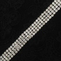 1 Yard 16mm Width SS16 High Quality Beautiful 4 Rows Silver Gold Net Shiny Rhinestone Trims Rhinestone Chain for Wedding Dress