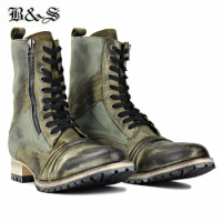 Black&amp;Street Western cowboy punk rockport style handmade chukka Boots retro high end quality denim boots
