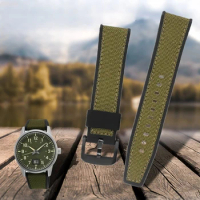 21mm 22mm men band For Timex Citizen AW5005 IWC Seiko green nylon Rubber watchband leather cowhide silicone bottom watch strap