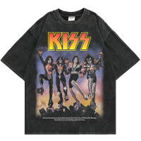 kaos Washed vintage oversize unisex Katun Sablon KISS NEW Tebal Pria Distro Baju Oblong Combed Surfi