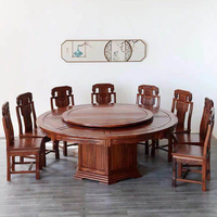 餐桌 定餐桌 榆木雕花大圓桌8人10人飯宴會餐廳中式實木圓餐桌