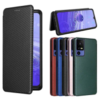 For TCL 40SE 40R 406 405 5G Case Luxury Flip Carbon Fiber Skin Magnetic Adsorption Protective Case For TCL 40 SE 40 R Phone Bags