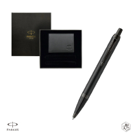 【PARKER】派克 新IM 特別款理性黑原子筆 牛皮短夾禮盒 免費刻字(原廠正貨)