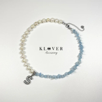 KLOVER : Soft Sky Stone Pearl Silver Necklace สร้อยไข่มุก + หินสีฟ้า ใส่ลงน้ำได้ ไม่ลอก ไม่ดำ