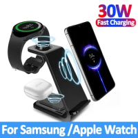 30W Fast Wireless Charger Stand For iPhone 15 14 13 8 Samsung S20 S21 Apple Watch 8/7 Samsung Galaxy 6/5 3 In 1 Charging Station