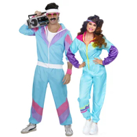 Couples Vintage 70s 80s Hippie Costume Halloween Party Cosplay Disco Fancy Dress Vitality Dance Sports Aerobics Ski Suits