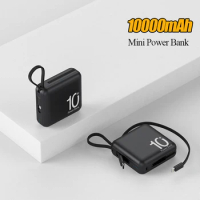 10000mAh Power Bank Built in Cable Portable Mini Powerbank External Battery Charger Powerbank for iPhone 14 13 12 Samsung Xiaomi