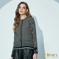 【MON’S】歐風名品黑白條紋蠶絲襯衫(100%蠶絲)