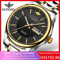 OUPINKE Seiko NH36A Movement Mechanical Watches Men Top Brand Simplicity Dial Calendar Business Automatic Luminous Wrist Watches