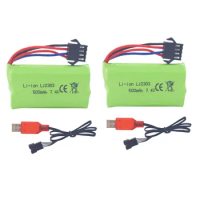 7.4V 500mAh SM-4P Plug Lithium Battery With USB Charging Line For EC16 RC Car,M416 Electric Gel Ball Blaster Backup Battery