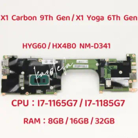 X1 Yoga 6th Gen Mainboard For ThinkPad X1 Carbon 9th Gen Laptop Motherboard CPU: I7-1165G7 / I7-1185G7 RAM:8G 16G 32G NM-D341