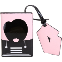 LULU GUINNESS Heart Face 展示品 拚色護照夾/唇型吊牌 旅行組(證件夾內左上黃膠汙)