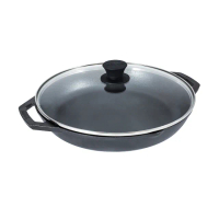【美國LODGE】主廚系列 美國製雙耳鑄鐵深煎炒鍋-附蓋-32cm(鑄鐵平底鍋/鑄鐵平煎鍋/廚師系列煎鍋)