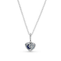 สร้อยคอ Silver Heart sterling silver necklace with skylight blue, icy blue crystal and clear cubic z