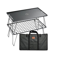 【Campingmoon 柯曼】摺疊網桌 黑色套裝組 鋁板套裝 T-230 2TM(折疊桌 網桌 置物桌 鐵網架 露營 逐露天下)
