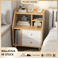 Funky Home-Wooden Bedside Table with Drawer and Desk shelf for Bedroom Bed Table for Room with Stora