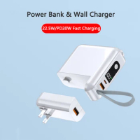 Mini Power Bank 30000mAh with Cable AC Plug 22.5W QC PD3.0 Fast Charging Powerbank For iPhone 15 Huawei Xiaomi Samsung Poverbank