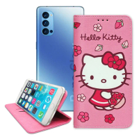 【SANRIO 三麗鷗】OPPO Reno4 Pro 5G Hello Kitty 櫻花吊繩款彩繪側掀皮套