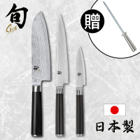 KAI 貝印 旬 日本製高碳鋼主廚刀3件組 DMS0310 贈磨刀棒、購物袋(水果刀 萬能廚刀 菜刀 三德刀 萬用刀)