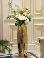 北歐式輕奢金色陶瓷大花瓶擺件客廳插花落地電視櫃臥室家居裝飾品