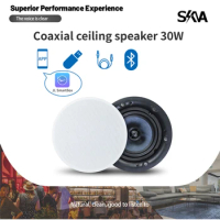 30W Bluetooth Ceiling Speaker Built-in Digital Power Amplifier 5.25'' Frameless Coaxial Ceiling Speaker with Magnetic Grill 2pcs