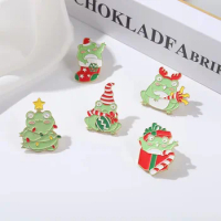 Christmas Frog Metal Enamel Pins Cartoon Christmas Stocking Crutches And Fireworks Badges Brooch Lapel Sweater Jewelry Wholesale