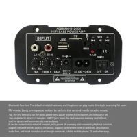 12V 24V Bluetooth Amplifier Board HIFI Bass Amplifier Board FM Subwoofer 30-120W for 10Inch Subwoofer Speaker(US Plug)