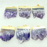 Hot Selling Natural Gem Stone Quartz Crystal Amethyst Slice Druzy Pendant charms Raw Slab Geode for diy Jewelry Necklaces 6Pcs